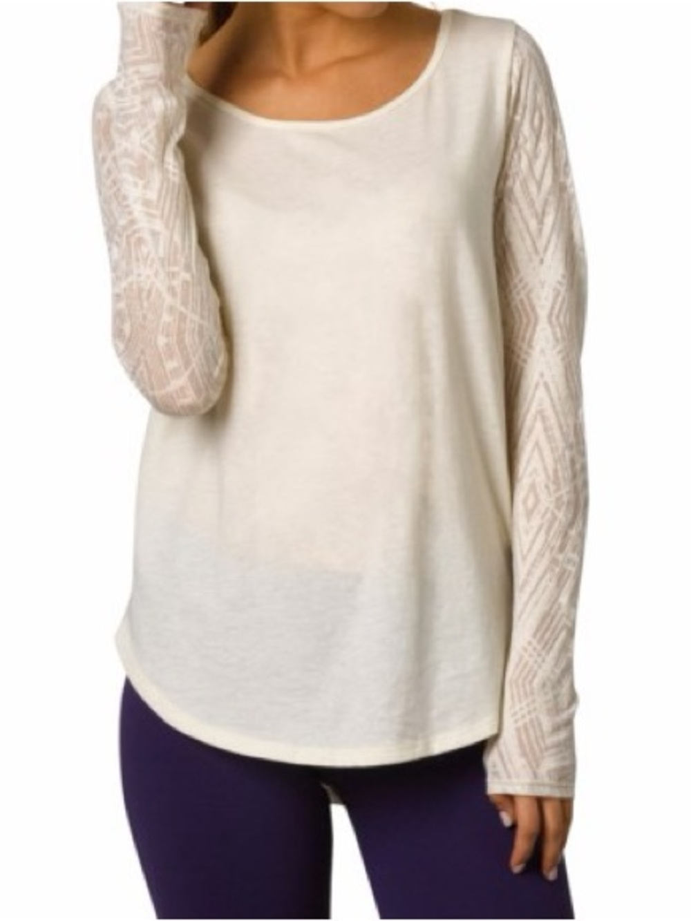 prAna Breathe Burnout Long Sleeve Cream Top XL